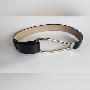 Via Spiga Black Leather Belt with Silver Loop Closure